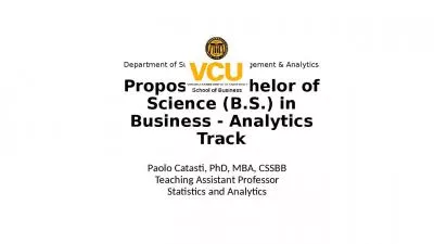 Department of Supply Chain Management & Analytics Proposed Bachelor of Science (B.S.)