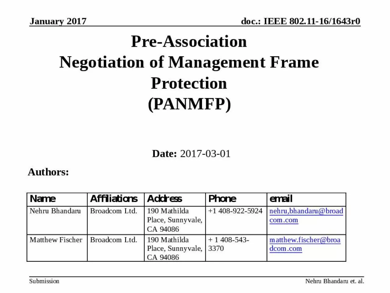 PPT-Pre-Association Negotiation of Management Frame Protection (PANMFP)