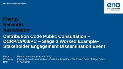 Distribution Code Public Consultation   DCRP/19/03/PC   Stage 3 Worked Example  Stakeholder Engagement Dissemination Event