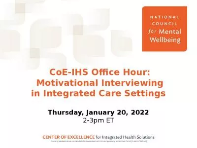 CoE-IHS Office Hour: Motivational Interviewing  in Integrated Care Settings