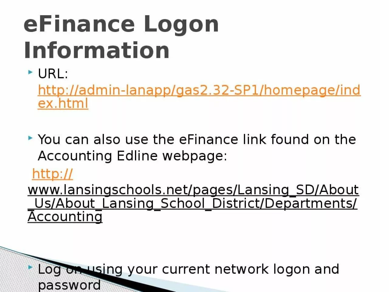 PPT-eFinance Logon Information