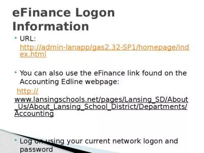 eFinance Logon Information