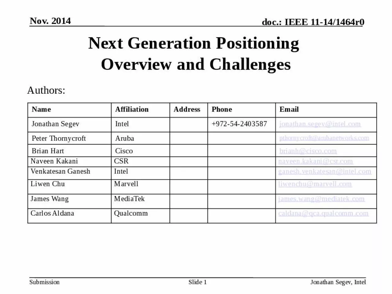 PPT-Next Generation Positioning Overview and Challenges