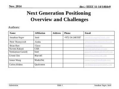 Next Generation Positioning  Overview and Challenges