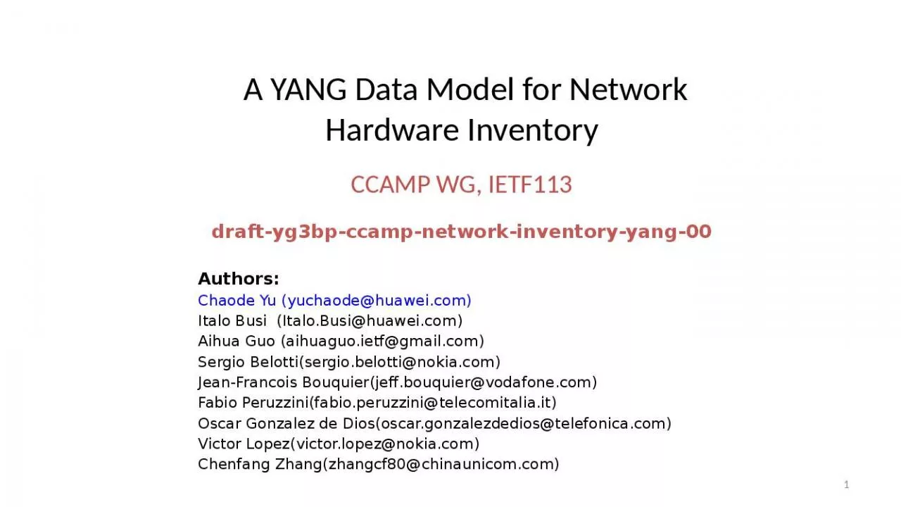 PPT-A YANG Data Model for Network Hardware Inventory