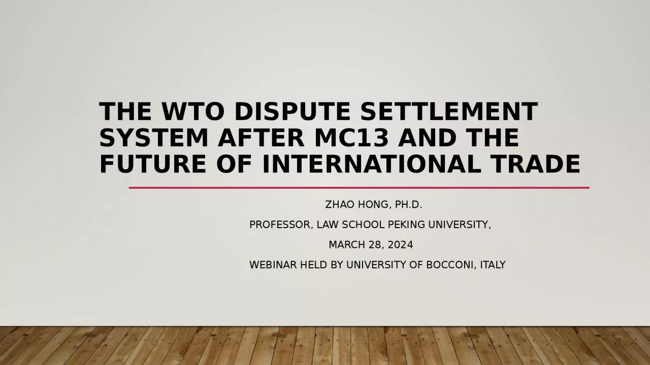 PPT-The WTO Dispute Settlement System after MC13 and the Future of International Trade