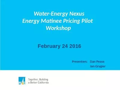 Water-Energy Nexus Energy Matinee Pricing Pilot   Workshop