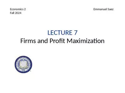 Lecture 7 Firms and Profit Maximization