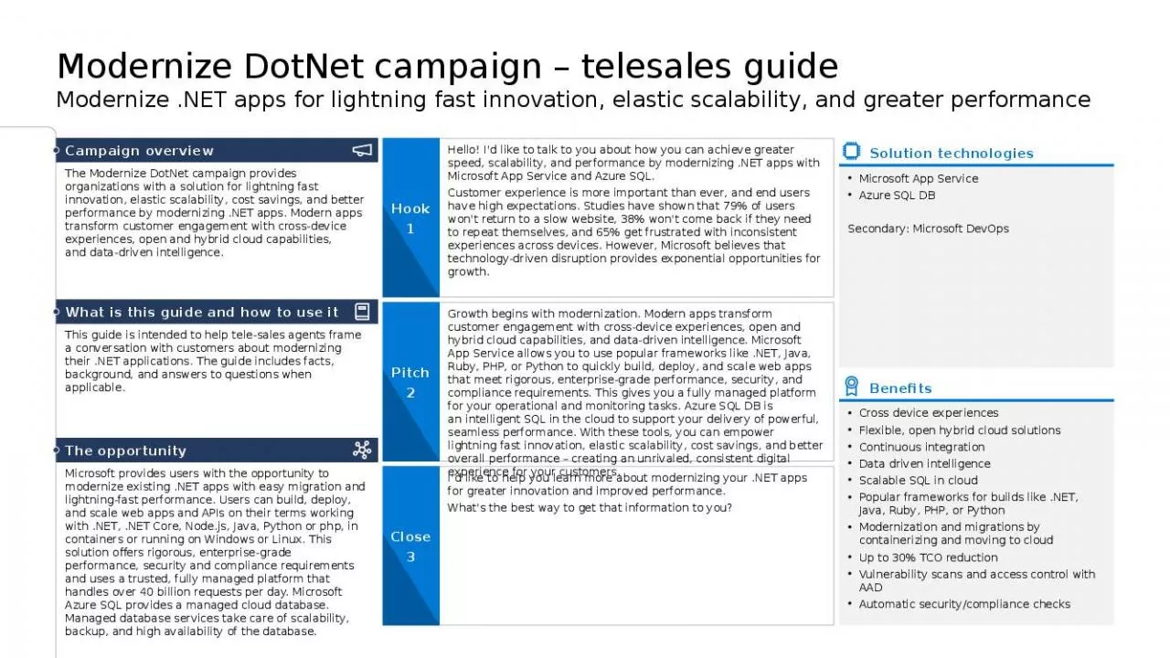 PPT-Modernize DotNet campaign telesales guide Modernize .NET apps for lightning fast innovation,