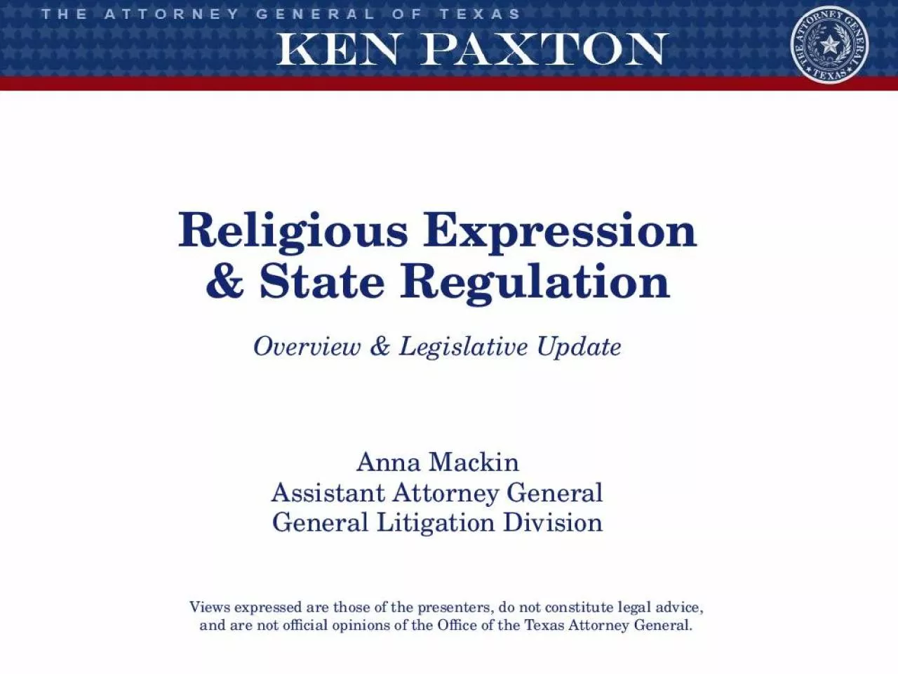 PPT-Religious Expression & State Regulation Overview & Legislative Update