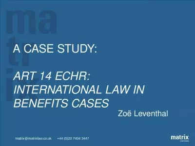 A Case study:  art 14 ECHR:  International law in benefits cases