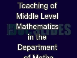in the Teaching of Middle Level Mathematics in the Department of Mathe