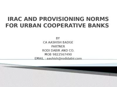 IRAC AND PROVISIONING NORMS FOR URBAN COOPERATIVE BANKS