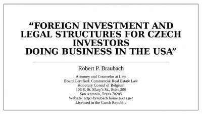 Foreign Investment and Legal Structures for Czech Investors Doing Business in the USA