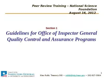 Section 1 Guidelines for Office of Inspector General Quality Control and Assurance Programs