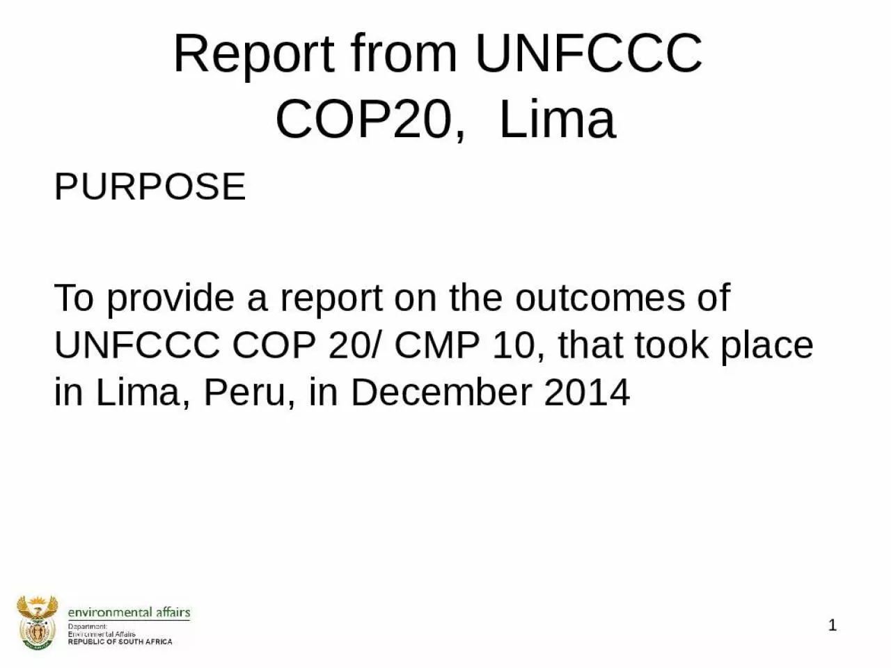 PPT-Report from UNFCCC COP20, Lima