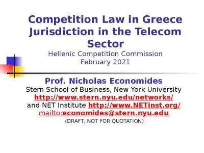 Competition Law in Greece Jurisdiction in the Telecom Sector Hellenic Competition Commission