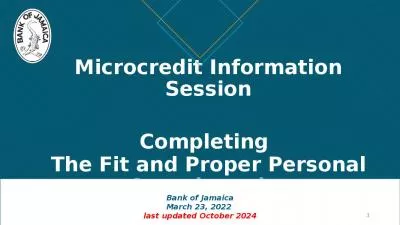 Microcredit Information Session Completing  The Fit and Proper Personal Questionnaire