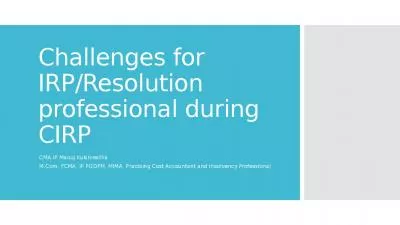 Challenges for IRP/Resolution professional during CIRP