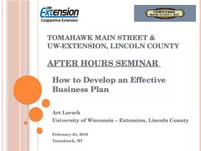 Tomahawk Main Street &  UW-Extension, Lincoln County After Hours Seminar