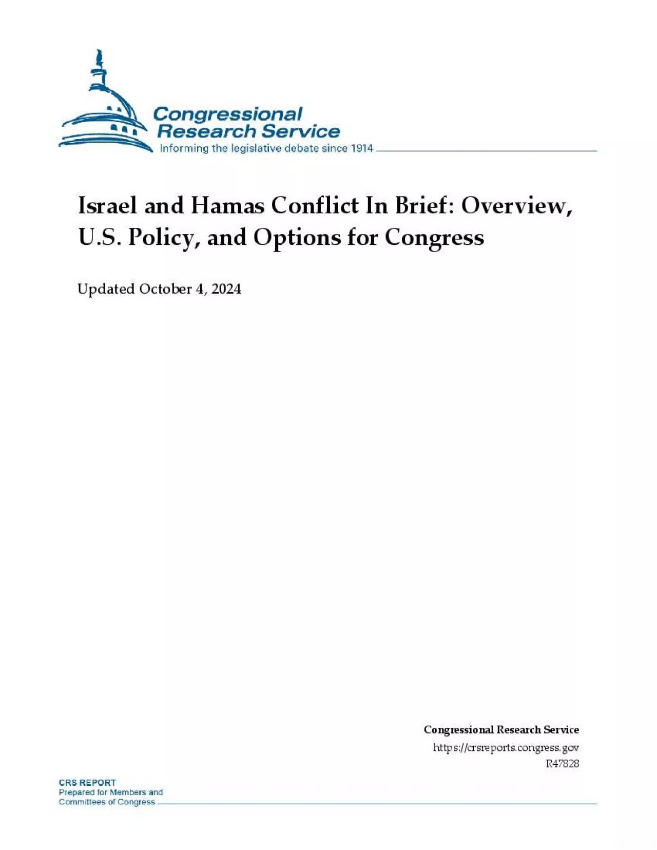 PDF-Israel and Hamas Conflict In Brief: Overview, U.S. Policy, and Options for Congress