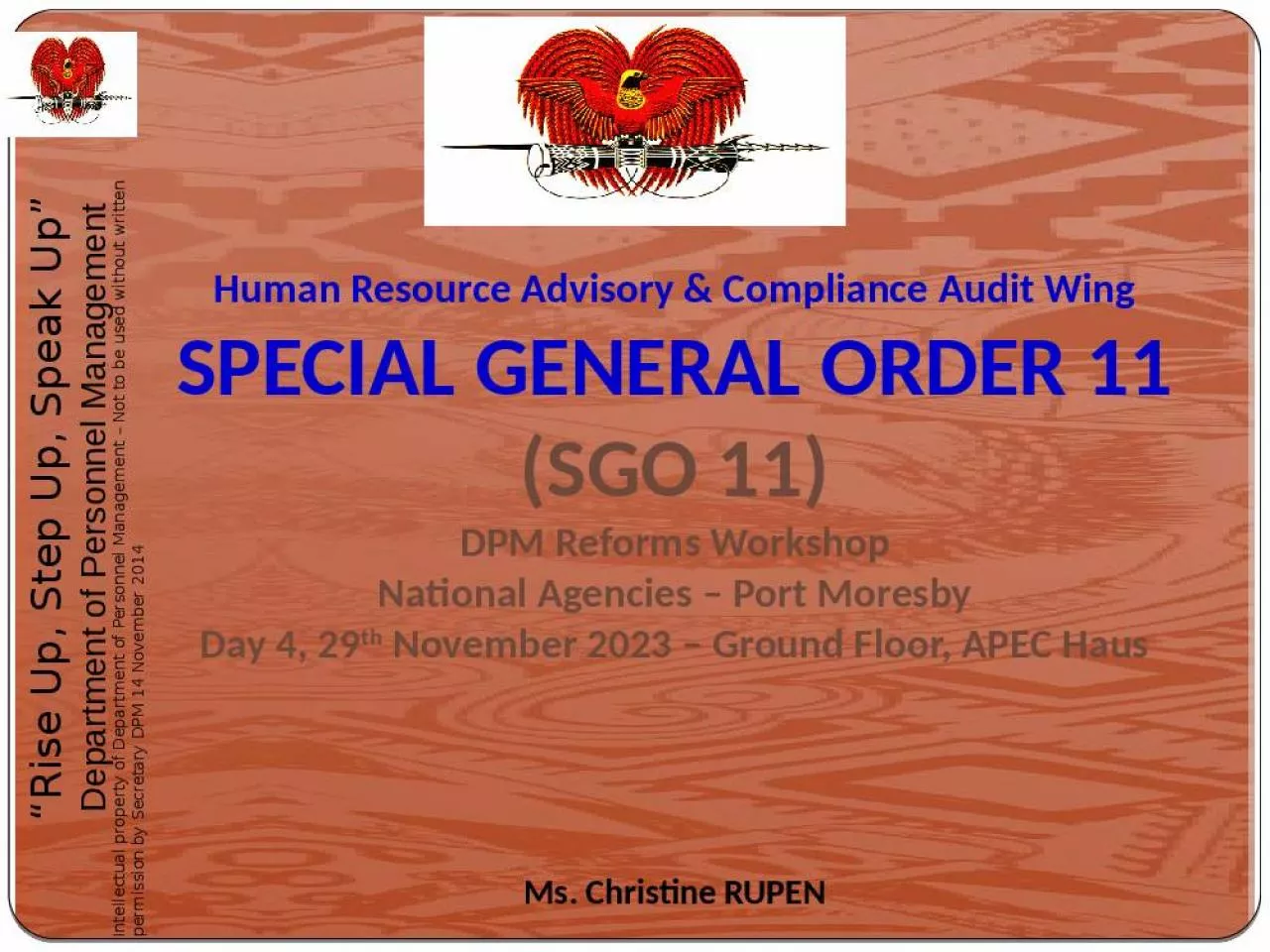 PPT-Human Resource Advisory & Compliance Audit Wing SPECIAL GENERAL ORDER 11 (SGO 11) DPM