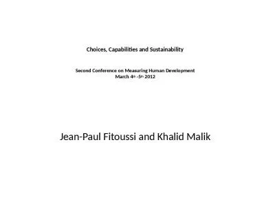 Choices, Capabilities and Sustainability Second Conference on Measuring Human Development