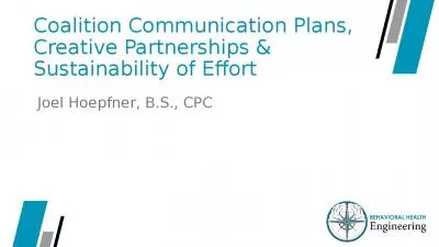 Coalition Communication Plans, Creative Partnerships & Sustainability of Effort