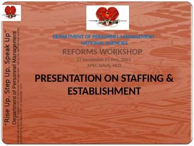 DEPARTMENT OF PERSONNEL MANAGEMENT  NATIONAL AGENCIES REFORMS WORKSHOP   27 November 01