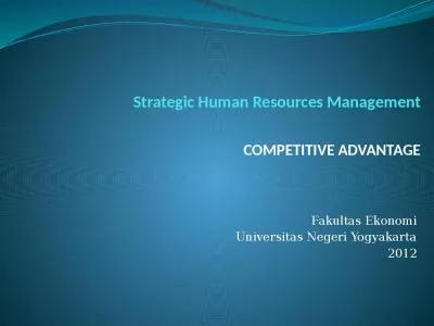 Strategic Human Resources Management  COMPETITIVE ADVANTAGE