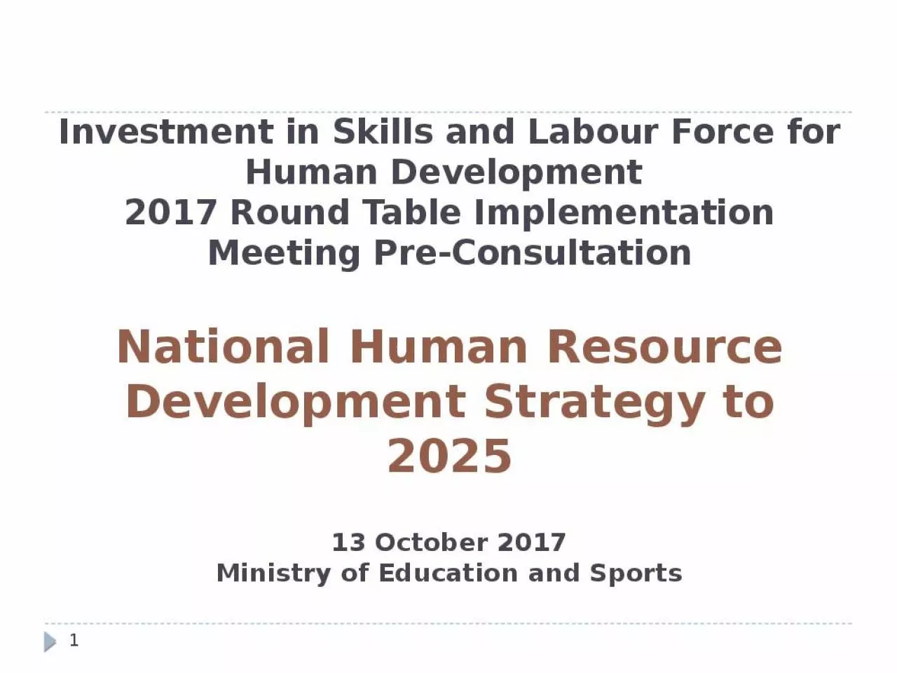 PPT-Investment in Skills and Labour Force for Human Development 2017 Round Table Implementation