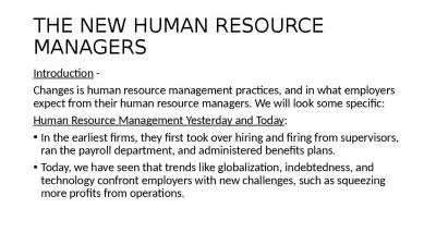 THE NEW HUMAN RESOURCE MANAGERS