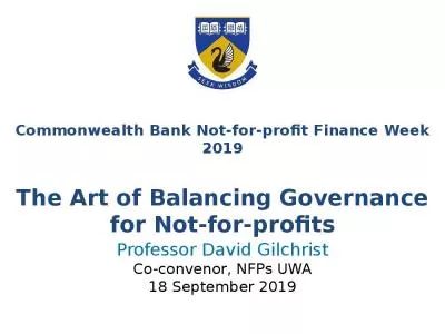 Commonwealth Bank Not-for-profit Finance Week 2019 The Art of Balancing Governance for