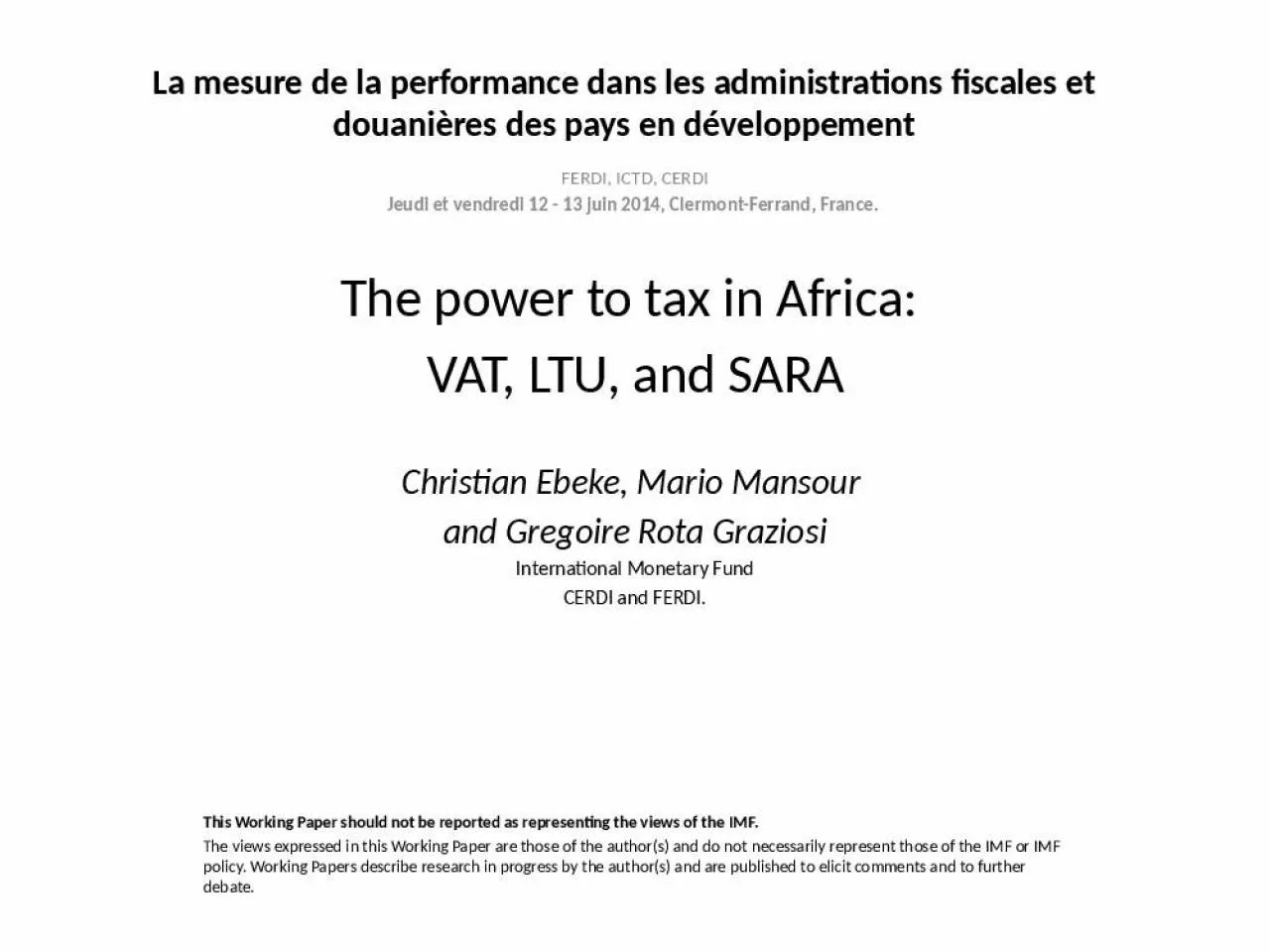 PPT-La mesure de la performance dans les administrations fiscales et douani res des pays en