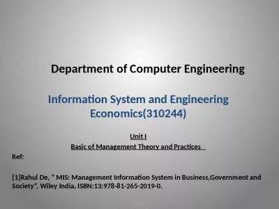 Department of Computer Engineering Information System and Engineering Economics(310244)