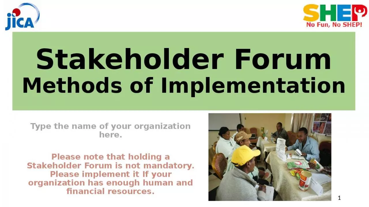 PPT-Stakeholder Forum Methods of Implementation