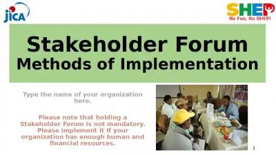 Stakeholder Forum Methods of Implementation