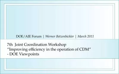 7th  Joint Coordination Workshop Improving efficiency in the operation of CDM - DOE Viewpoints