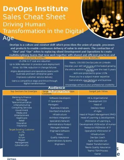 DevOps Institute  Sales Cheat Sheet  Driving Human Transformation in the Digital Age