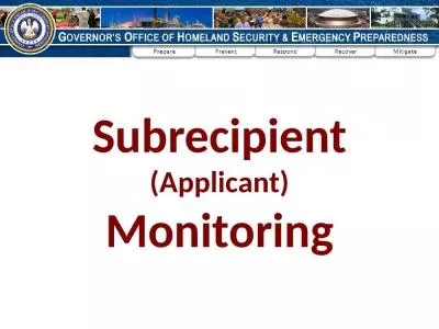 Subrecipient (Applicant) Monitoring