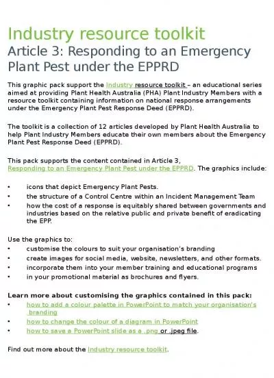 Industry resource toolkit Article 3: Responding to an Emergency Plant Pest under the EPPRD