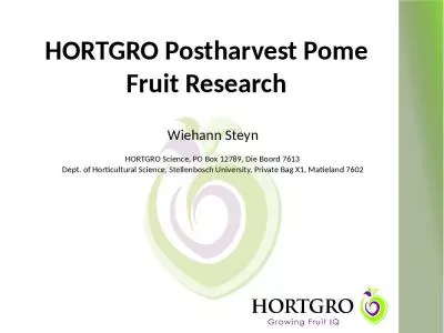 HORTGRO Postharvest Pome Fruit Research