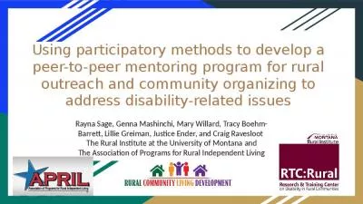 Using participatory methods to develop a peer-to-peer mentoring program for rural outreach and community organizing to address disability-related issues