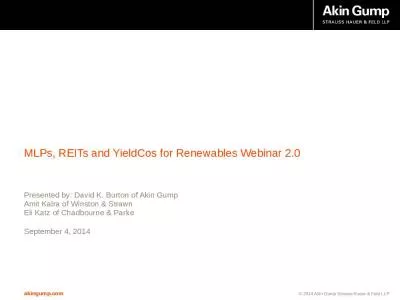 MLPs, REITs and YieldCos for Renewables Webinar 2.0