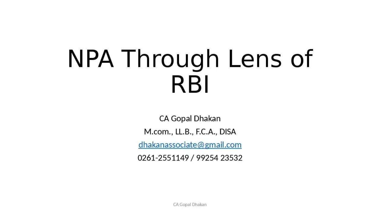 PPT-NPA Through Lens of RBI