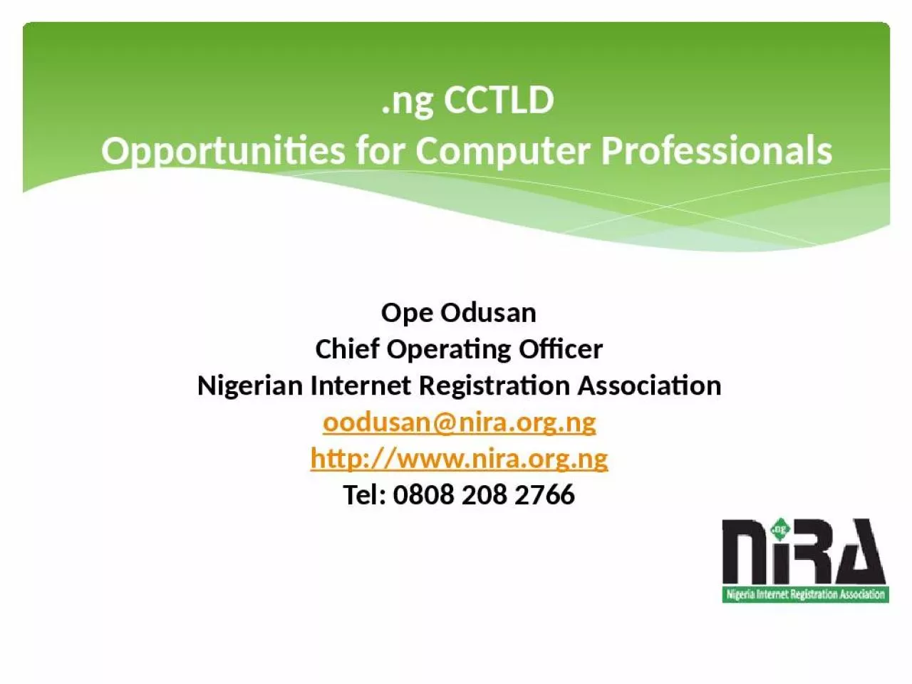 PPT-.ng CCTLD Opportunities for Computer Professionals