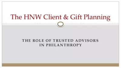 The HNW Client & Gift Planning