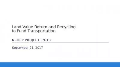 Land Value Return and Recycling to Fund Transportation