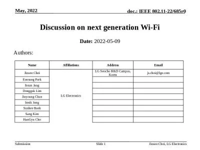 Discussion on next generation Wi-Fi