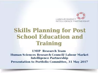 Skills Planning for Post School Education and Training